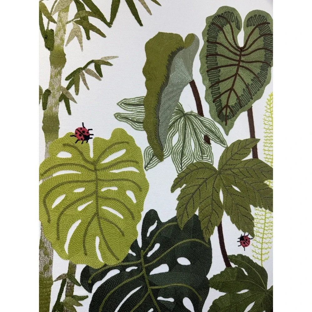 BP Textile Embroidered Wall Art Botanical Tropical Bamboo Monstera Decor 18